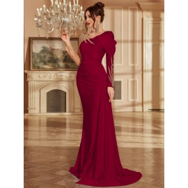 Women's Formal Evening gown - V-Neck Long Formal dress with Zipper back, Elegant Mermaid Party, Wedding, State Gala - Machine Washable Formal Attire in Bright Pink