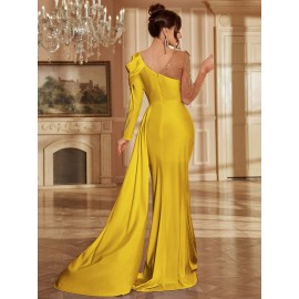 Women's Formal Evening gown - V-Neck Long Formal dress with Zipper back, Elegant Mermaid Party, Wedding, State Gala - Machine Washable Formal Attire in Bright Pink