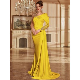 Women's Formal Evening gown - V-Neck Long Formal dress with Zipper back, Elegant Mermaid Party, Wedding, State Gala - Machine Washable Formal Attire in Bright Pink