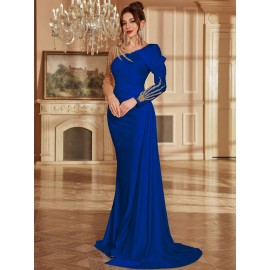 Women's Formal Evening gown - V-Neck Long Formal dress with Zipper back, Elegant Mermaid Party, Wedding, State Gala - Machine Washable Formal Attire in Bright Pink