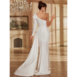 Women's Formal Evening gown - V-Neck Long Formal dress with Zipper back, Elegant Mermaid Party, Wedding, State Gala - Machine Washable Formal Attire in Bright Pink