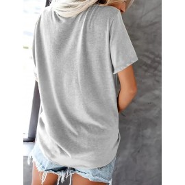 Women's Cute Cartoon Cow Print T-Shirt, Round Neck Short Sleeve Fashion Sports Tee, Comfortable Casual Top, Knitted Polyester Fabric, Romantic Style, All Seasons, Ladies Leisure Sportswear