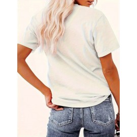 Women'S Casual Short Sleeve T-Shirt with Lion Graphic Design - 