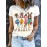 Women'S Casual Crew Neck T-Shirt with Vibrant Four Print, Short Sleeve, Polyester, All-Season Fashion, Casual Attire | Playful Print Tee | Stretchy