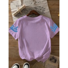 Stitch Graphic Print T-Shirt - Casual & Comfortable Crew Neck with Double Shoulder Straps, Breathable Summer Essential, Red with Blue Stitch Design, Perfect for Parties & Casual Attire, Casual Summer Top | Playful Print Tee | Comfortable Fit