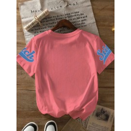 Stitch Graphic Print T-Shirt - Casual & Comfortable Crew Neck with Double Shoulder Straps, Breathable Summer Essential, Red with Blue Stitch Design, Perfect for Parties & Casual Attire, Casual Summer Top | Playful Print Tee | Comfortable Fit