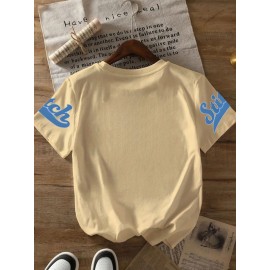 Stitch Graphic Print T-Shirt - Casual & Comfortable Crew Neck with Double Shoulder Straps, Breathable Summer Essential, Red with Blue Stitch Design, Perfect for Parties & Casual Attire, Casual Summer Top | Playful Print Tee | Comfortable Fit