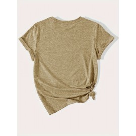 Casual Vintage Loose Round-Neck Short-Sleeve T-Shirt with a Simple English Letter Print Design.