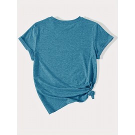 Casual Vintage Loose Round-Neck Short-Sleeve T-Shirt with a Simple English Letter Print Design.