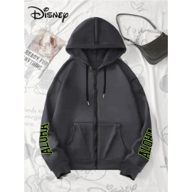 [Disney Lilo & Stitch Hoodie] Disney Licensed Women's Lilo and Stitch Casual Zip-Up Hoodie | Vibrant Fluorescent Green 