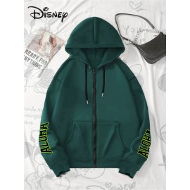 [Disney Lilo & Stitch Hoodie] Disney Licensed Women's Lilo and Stitch Casual Zip-Up Hoodie | Vibrant Fluorescent Green 