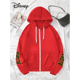 [Disney Lilo & Stitch Hoodie] Disney Licensed Women's Lilo and Stitch Casual Zip-Up Hoodie | Vibrant Fluorescent Green 