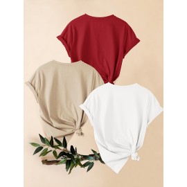 3pcs Women'S Casual Short Sleeve T-Shirts with Leopard Print & Heart Design - Loose Fit, Round Neck, Medium Stretch, All-Season Comfort, Available in 1XL-5XL Sizes, Leopard Print T Shirt, Vacation Clothing, Trendy Fashion, Comfortable Fit