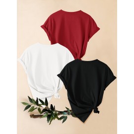 3pcs Women'S Casual Short Sleeve T-Shirts with Leopard Print & Heart Design - Loose Fit, Round Neck, Medium Stretch, All-Season Comfort, Available in 1XL-5XL Sizes, Leopard Print T Shirt, Vacation Clothing, Trendy Fashion, Comfortable Fit