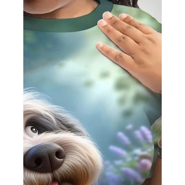 A cute dog-printed T-shirt for plus-size ladies, an elegant round-neck short-sleeved top with a cute cartoon dog design, and soft fabric, is very suitable for casual wear
