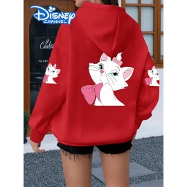 Women's Plus Size Hooded Zipper Jacket - 3-Panel Cartoon Cat Print with Pink Bows, 100% Polyester Machine-Washable Spring/Fall Casual Outerwear, Gift for Fans, Fall Fashion, Playful Design, Comfortable Fit, Cozy Outerwear, Fashion Lovers