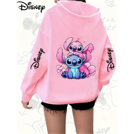[Disney Plus-Size Hoodie] A Disney Three-Print Plus-Size Hoodie, The Intergalactic Series, Stitch and Angel Cartoon Print, Featuring Pockets And Drawstrings, Trendy Zip-Up Jacket, Suitable As a Gift for And Family, Machine Washable