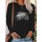 [Plus Size Halloween T-Shirt] Plus Size Women's Halloween Oversized Long Sleeve T-Shirt | Gothic Rabbit Print with Spooky Forest | Black & White Halloween Party Outfit | Casual Everyday Fall/Winter Top | Machine Washable Year-Round Layering Essential