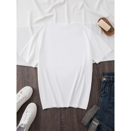 Plus Size - Women'S Plus Size Halloween Cat Print T-Shirt - Black Casual Crew Neck Tee with Playful Cartoon Cats, Breathable & Comfortable for Casual Attire, Halloween Shirts