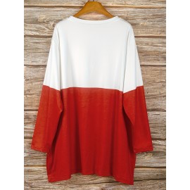 [Christmas Snowman Dress] Cozy Grey Christmas Snowman Print Plus Size Women's Long Sleeve Casual Dress | Machine Washable Winter Outfit for Autumn & Winter, Festive Design, Durable Construction