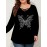 Elegant Plus Size Women's Rhinestone Butterfly Top • V-Neck Cross Strap Long Sleeves • Formal Party & Everyday Chic Blouse • Machine Washable Winter Clothing