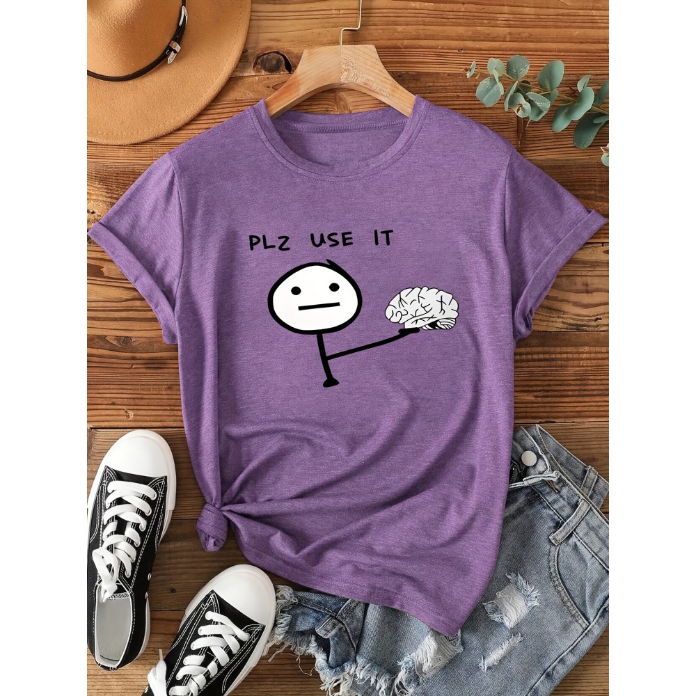 [Graphic Print Tee] Soft Stretch Women's Casual Short Sleeve T-Shirt with 