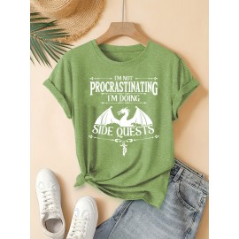 Casual Vintage Loose Round-Neck Short-Sleeve T-Shirt with a Simple English Letter Print Design.
