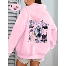 [Disney Women's Fashion Hoodie] 1pc Disney Luxurious Winter Large Size Women's Fashion Hoodie, Toy Story Theme, Maleficent, Printed Hoodie Sports Top, Street Style Women's Zip-Up Sweatshirt, Suitable for Gifting