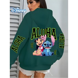[Disney Lilo & Stitch Hoodie] Disney Licensed Women's Lilo and Stitch Casual Zip-Up Hoodie | Vibrant Fluorescent Green 