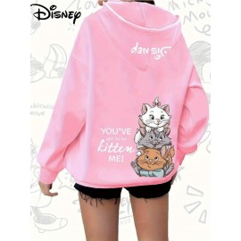 Women'S Plus Size Playtime Mary Cat & Pals Hoodie - Cozy Cartoon Print Pullover with Front Zipper, Machine Washable, Comfortable Fall/Winter Casual Sweatshirt, Oversized Hoodie