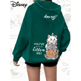 Women'S Plus Size Playtime Mary Cat & Pals Hoodie - Cozy Cartoon Print Pullover with Front Zipper, Machine Washable, Comfortable Fall/Winter Casual Sweatshirt, Oversized Hoodie